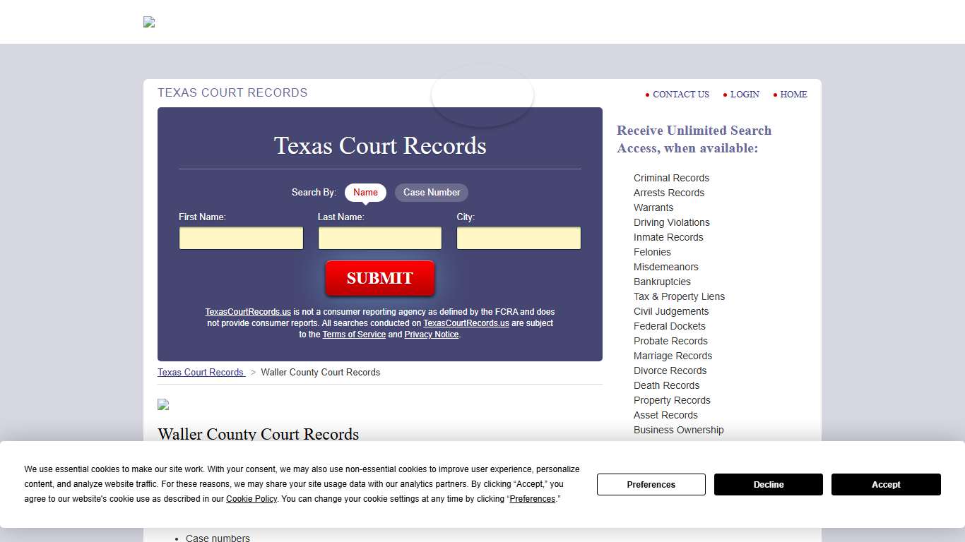 Waller County Court Records TexasCourtRecords.us
