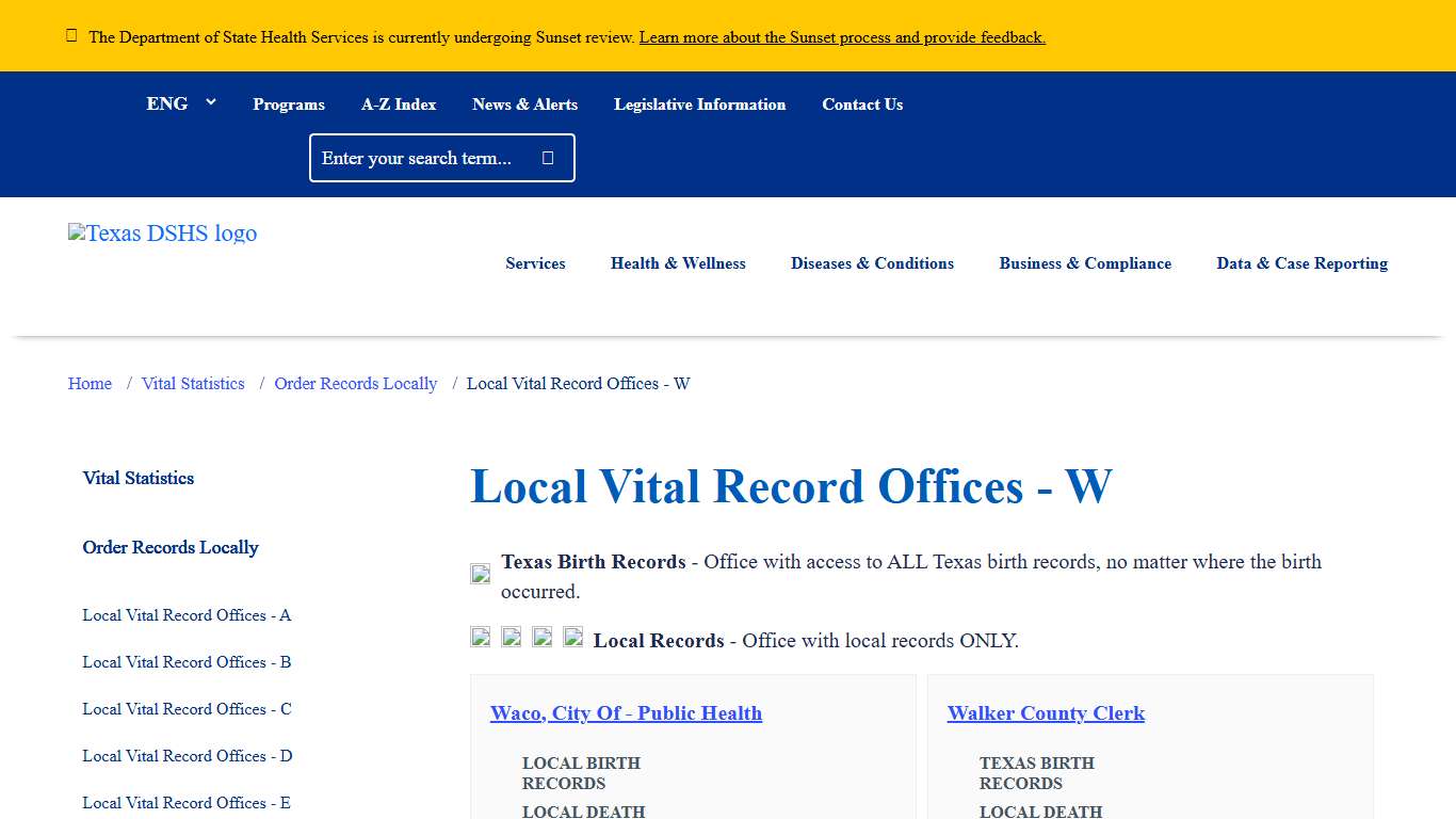 Local Vital Record Offices - W Texas DSHS