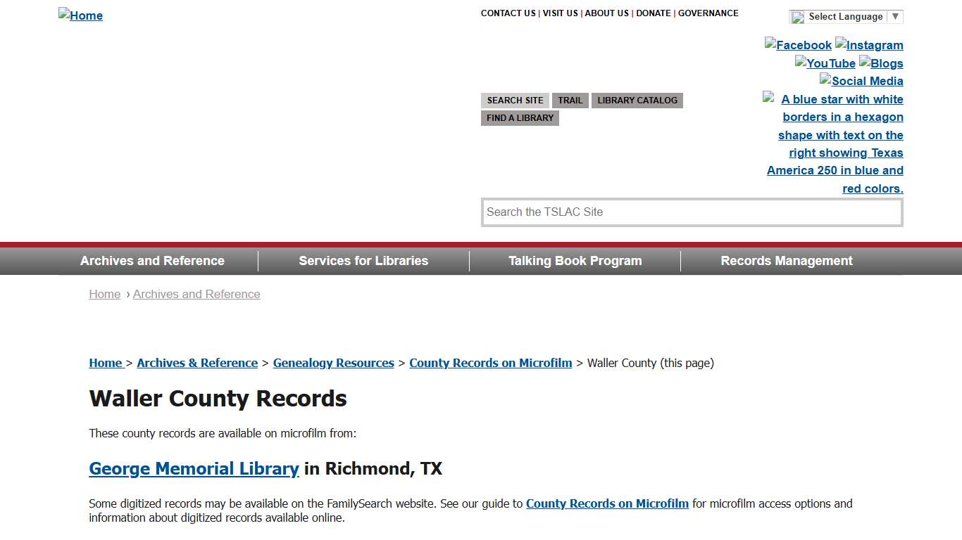 Waller County Records Available on Microfilm from George Memorial Library Texas State Library